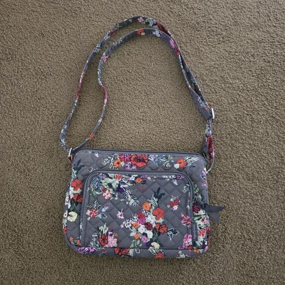 Vera Bradley- Hope Blooms- Gray- Crossbody Bag- RFID- Little Hipster- NWOT - Picture 1 of 7